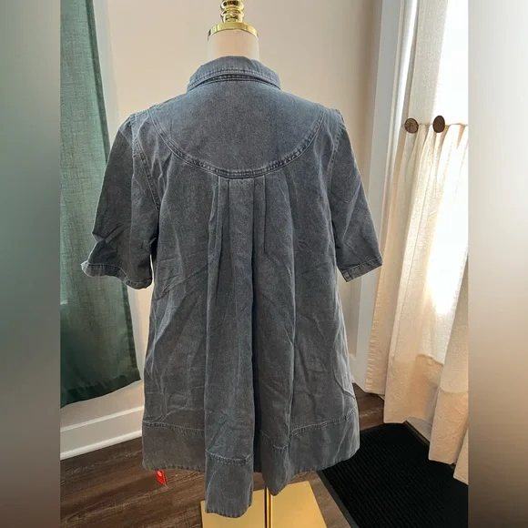 Women’s Denim Polo Baby Doll Dress With Pockets in Washed Blue - Picture 5 of 8